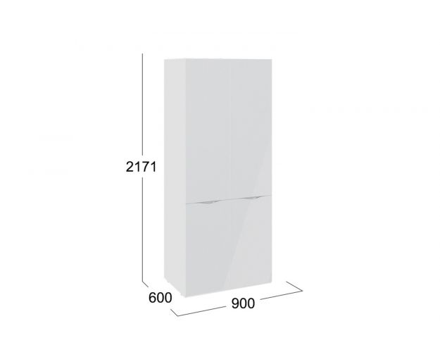 Шкаф для одежды с 2 зеркальными дверями «Глосс» (Белый глянец)