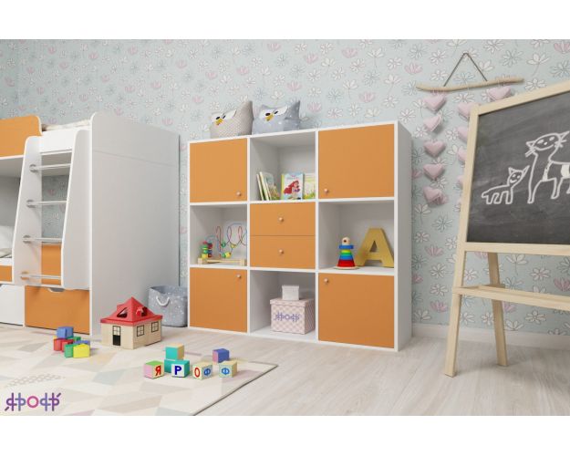Стеллаж Джери Белое дерево/Оранжевый