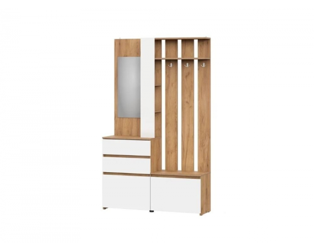 Вешалка с зеркалом Некст 1 дуб золотой / белый